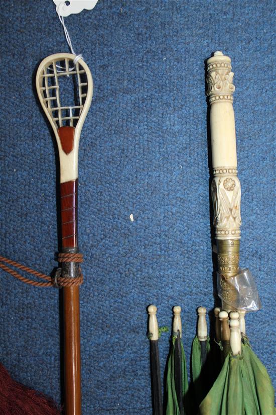 A Victorian ivory topped walking cane, largest 36.5in. (4)